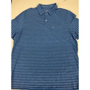 Vineyard Vines Blue Stripe Polo Shirt XL Pima Cotton Classic Fit Whale Logo Golf